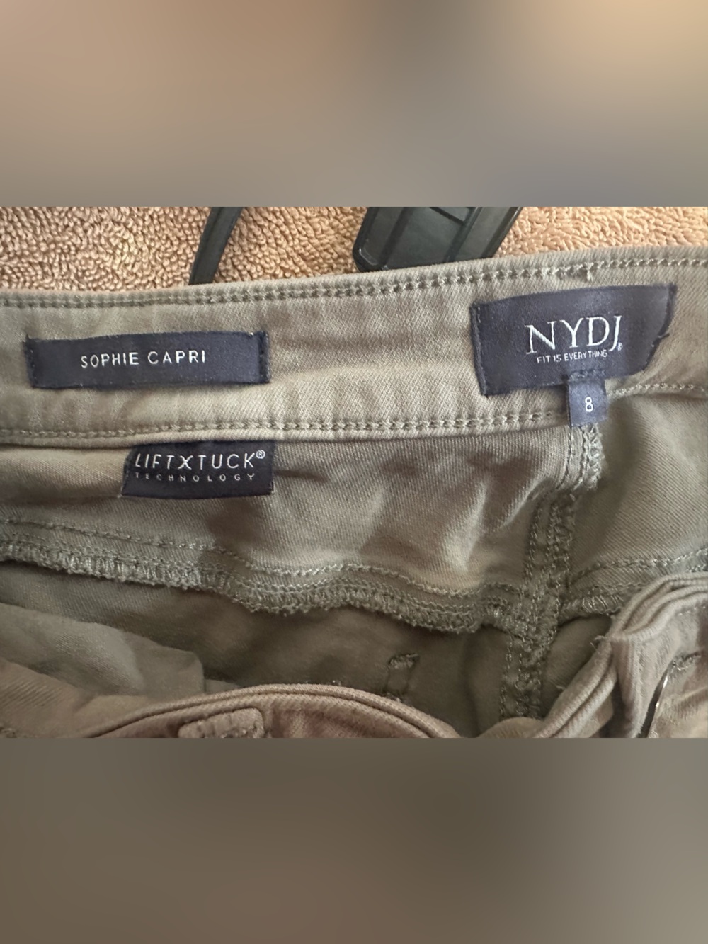 NYDJ Sophie Capri Khaki Tan Stretch Jeans Size 8 - Picture 5 of 7